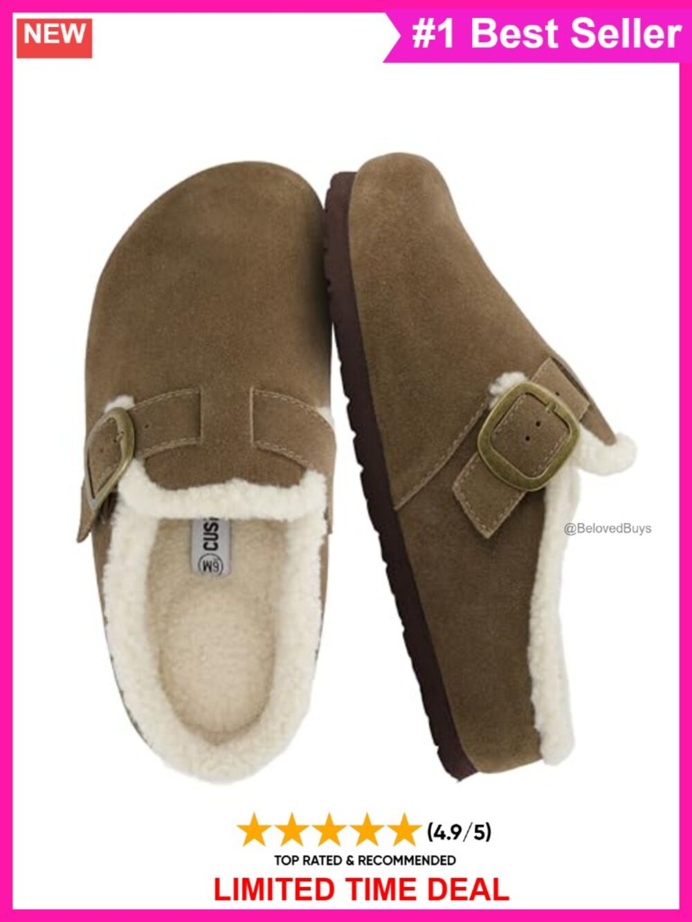 Genuine Leather Clogs Faux Fur Lined Slip-On Cork Footbed Mules